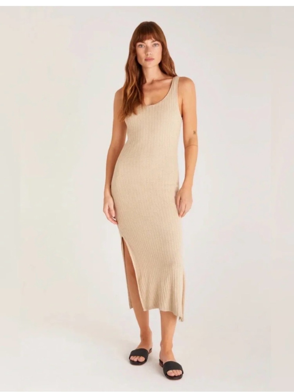 Z Supply Ribbed Tank Midi Dress in Beige